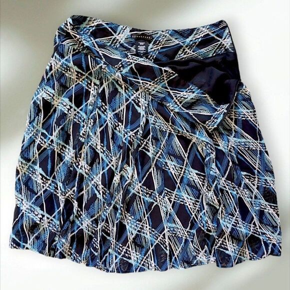 Apostrophe Blue & Black Chiffon Fully Lined Below Knee Midi Skirt Womens 14 EUC - Picture 3 of 8